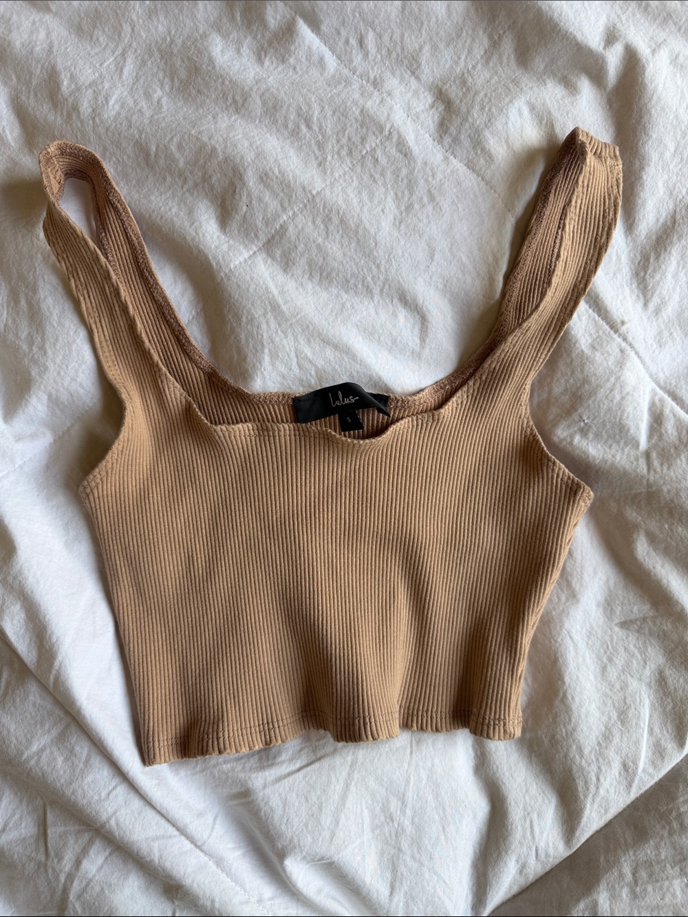 Lulu's Ribbed Crewneck cropped tank in Camel Tan